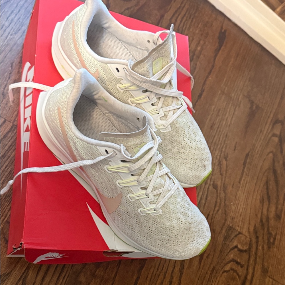 Nike Air Zoom Pegasus 36 Running Shoes in Off White Pale Pink/Lime Accent